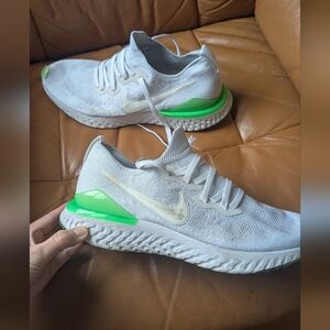 Nike White and Green Sneakers, Men's 12.5